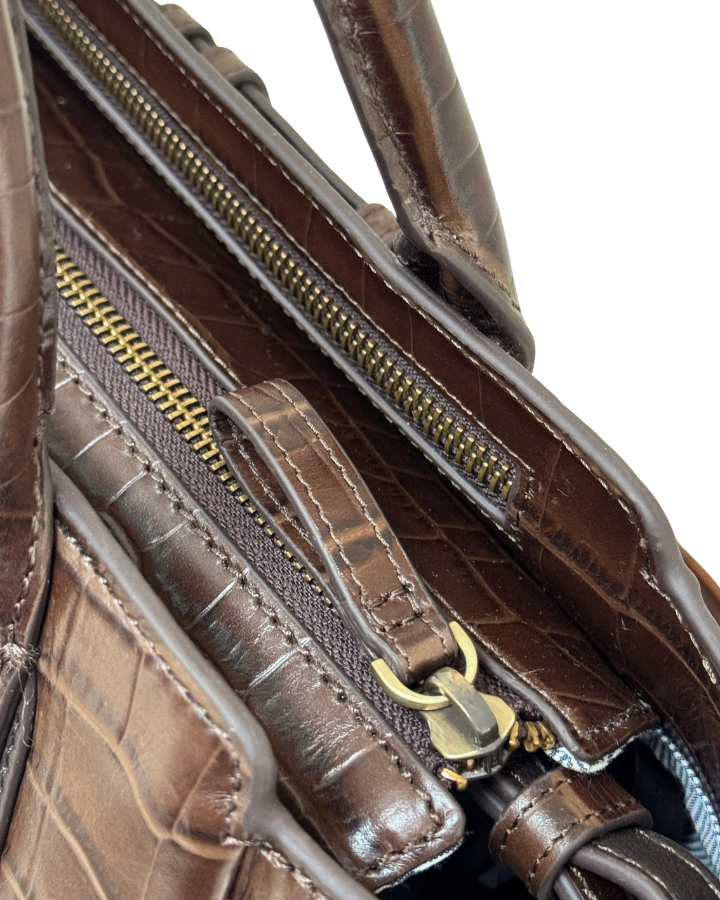 Middleton Bag in Chocolate Croc Embossed Leather