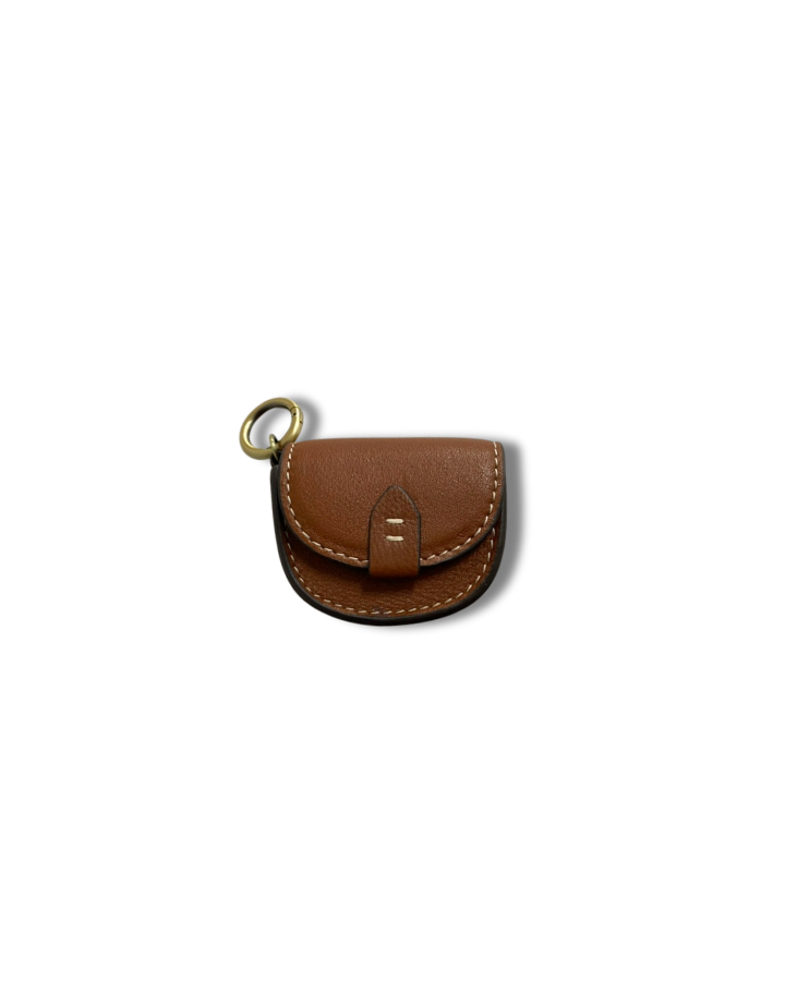 Mini Pouch Kerying in Tan Leather with contrast cream stitch and golden spring hoop 