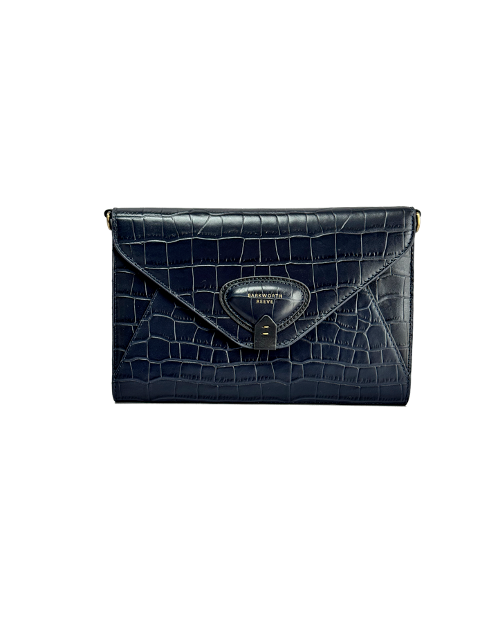 Foxley Clutch in Navy Croc Embossed Leather