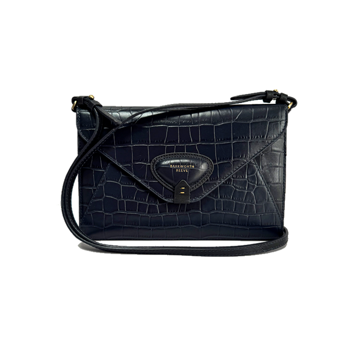 Foxley Clutch in Navy Croc Embossed Leather