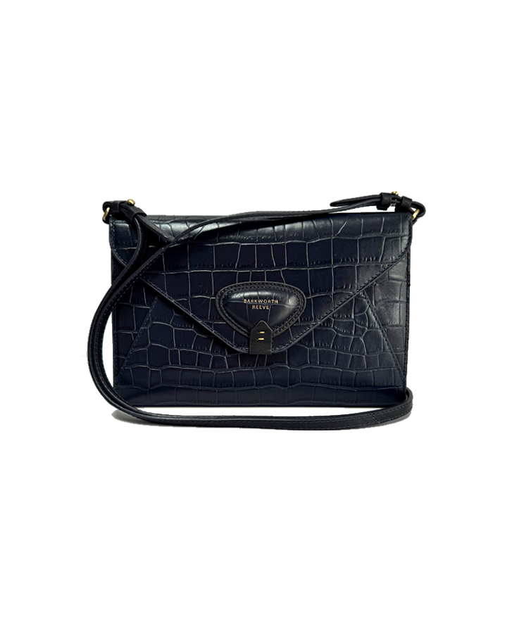 Foxley Clutch in Navy Croc Embossed Leather