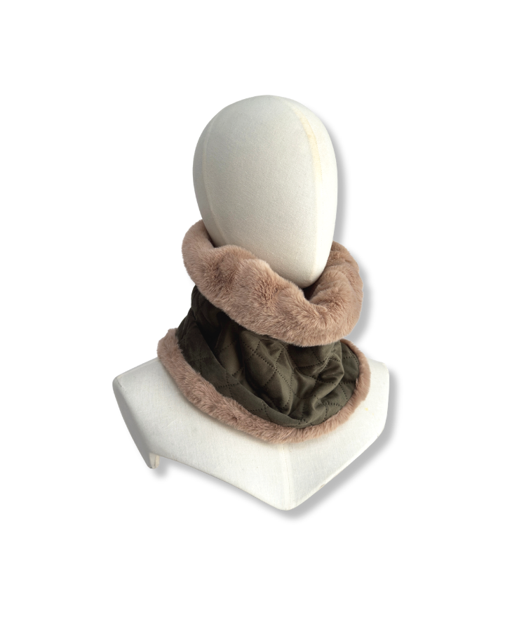 Wilding Reversible Velvet & Faux Fur Snood in Olive & Fawn