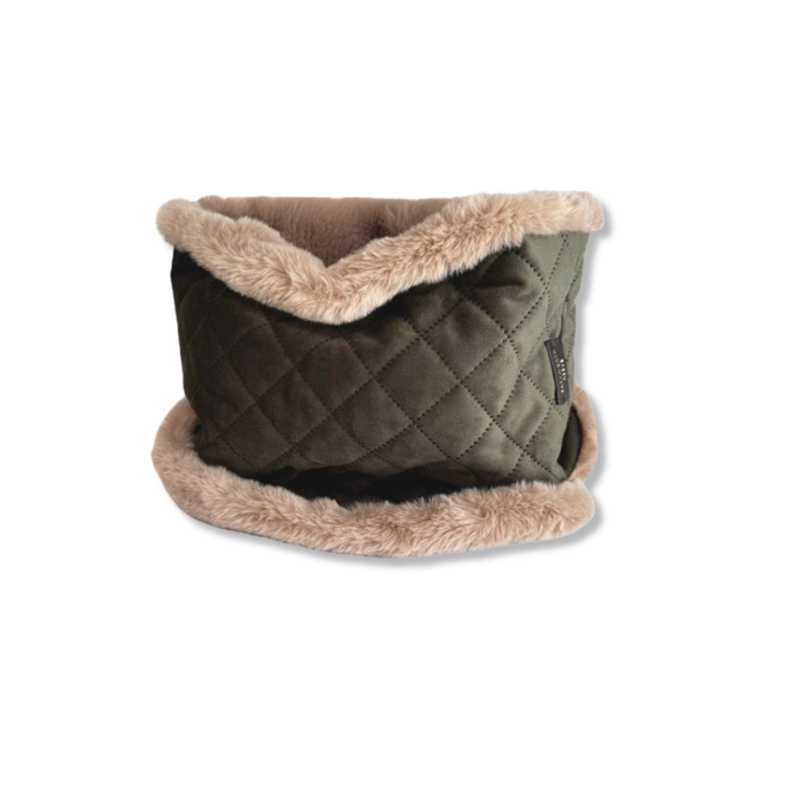 Wilding Reversible Velvet & Faux Fur Snood in Olive & Fawn
