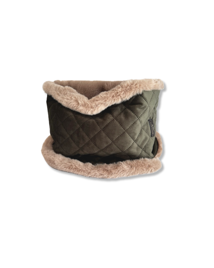 Wilding Reversible Velvet & Faux Fur Snood in Olive & Fawn