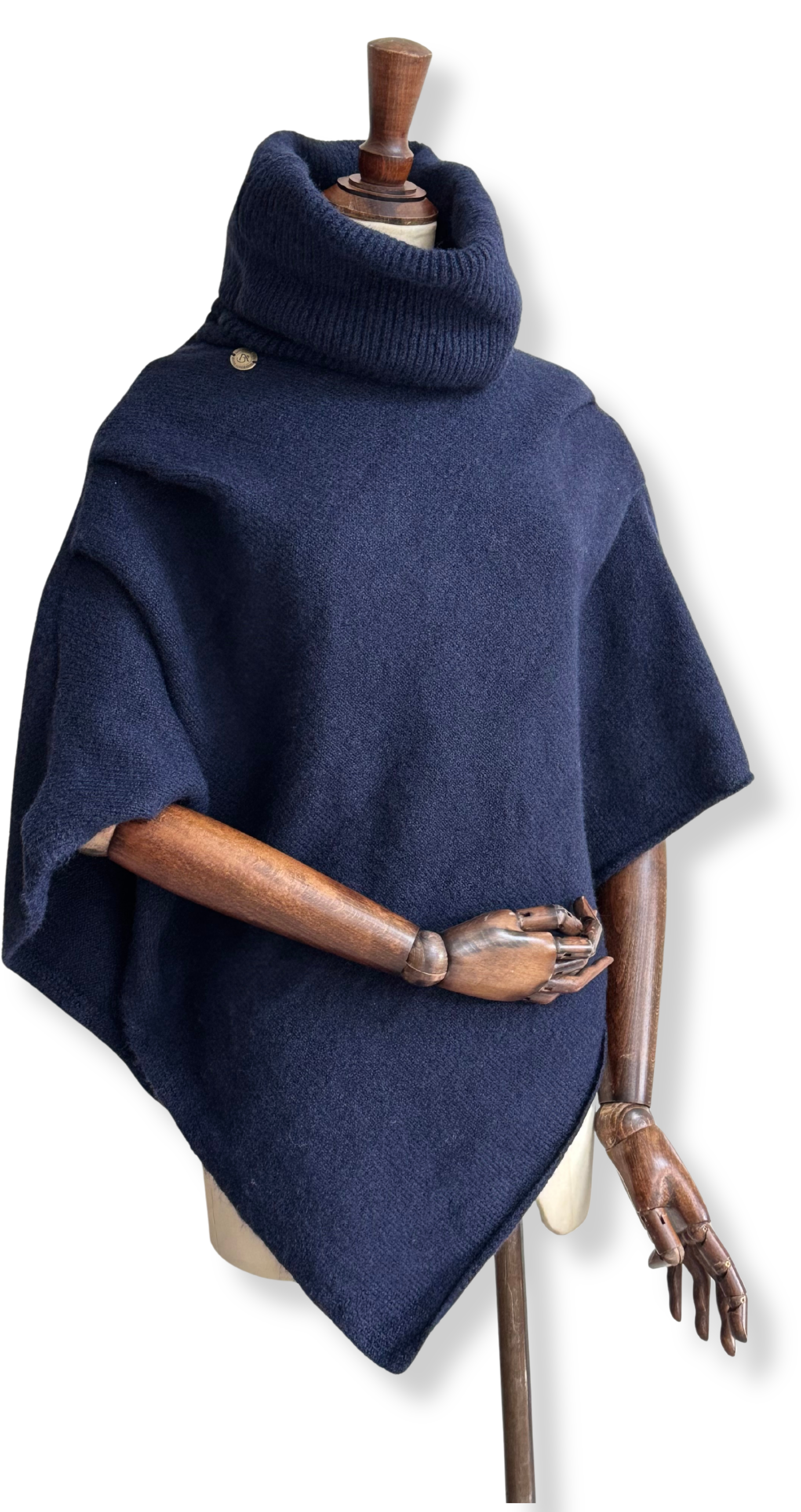 Knitted Roll Neck Poncho - Navy Marl