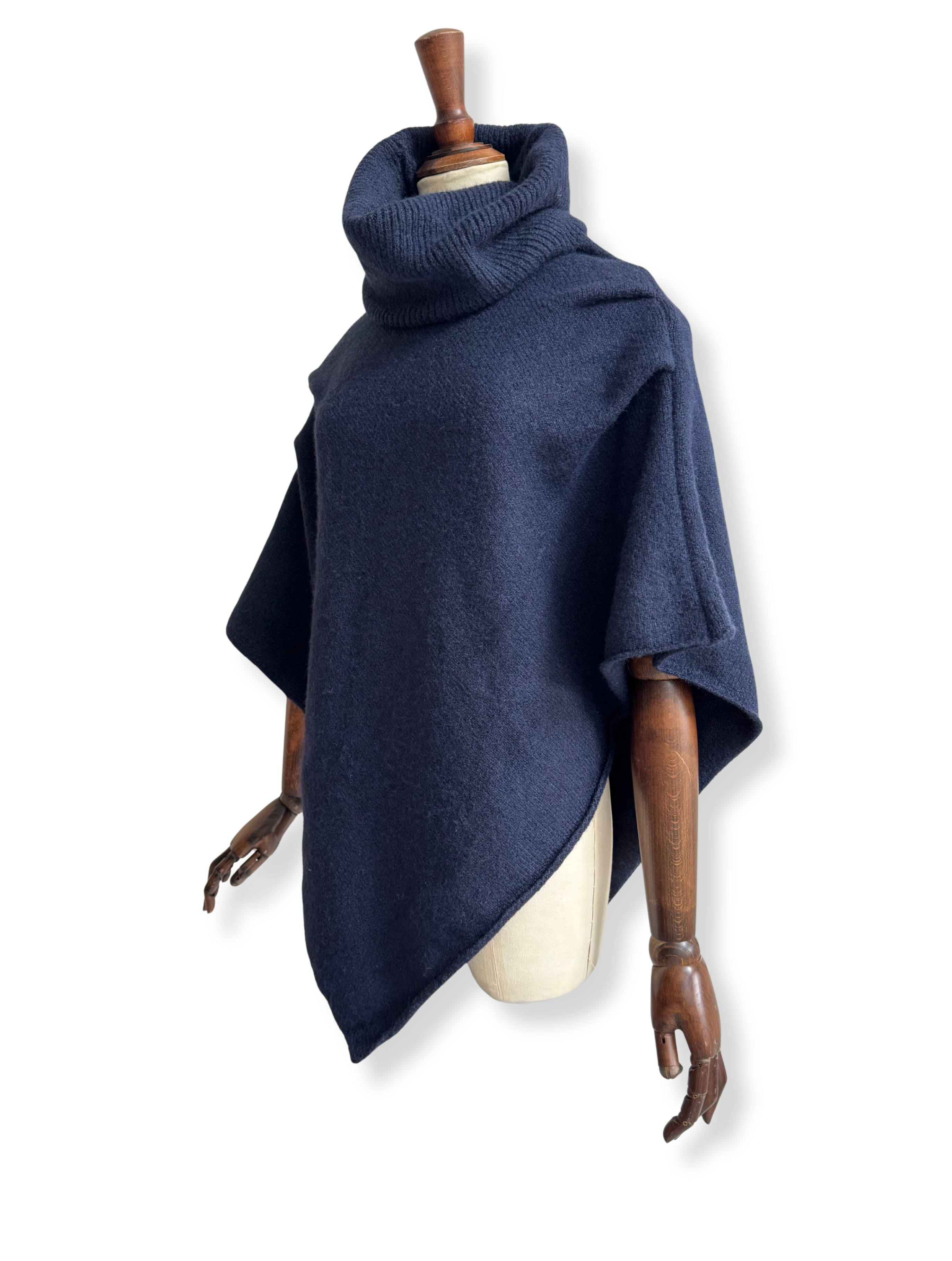Knitted Roll Neck Poncho - Navy Marl
