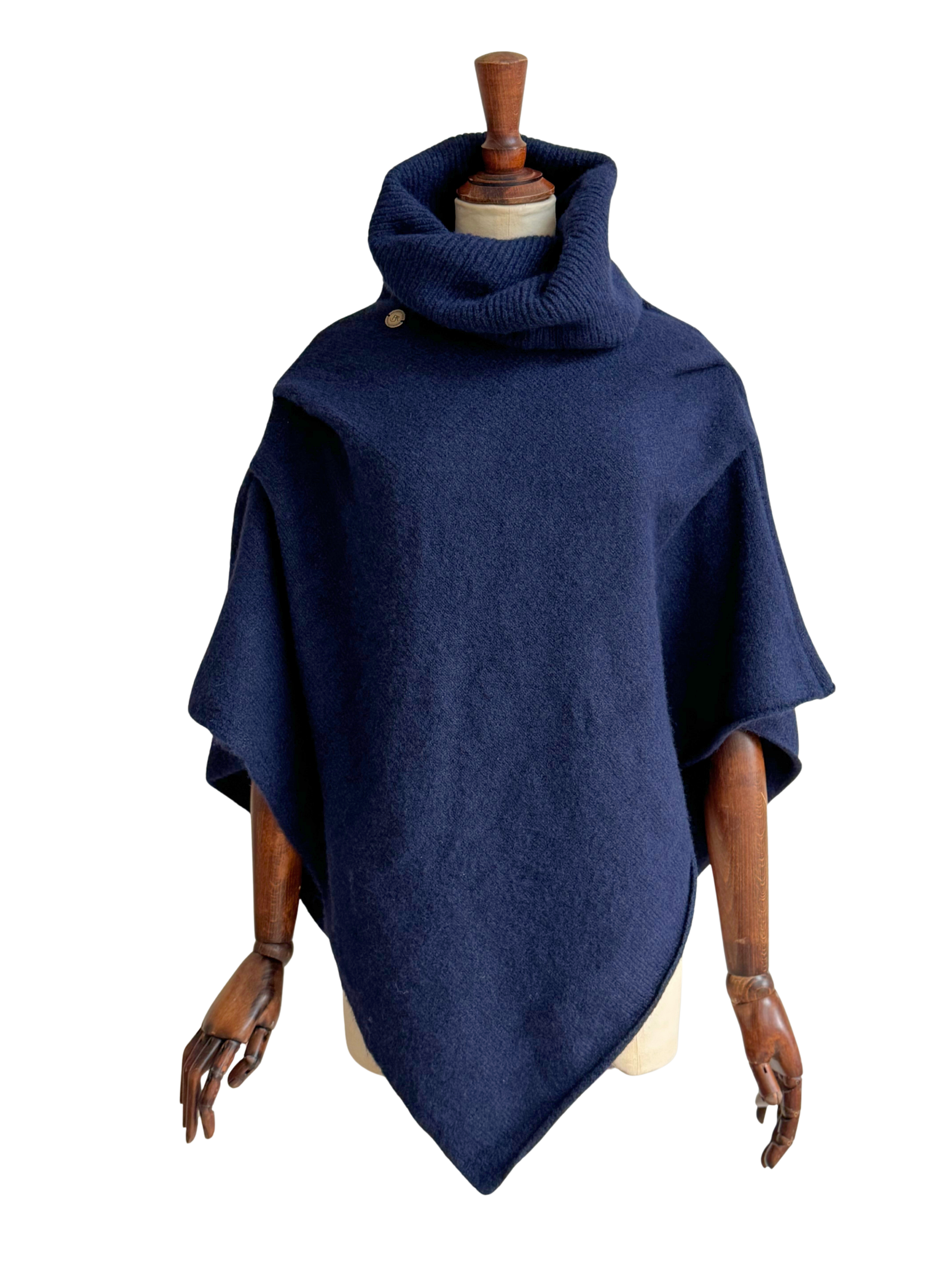 Knitted Roll Neck Poncho - Navy Marl
