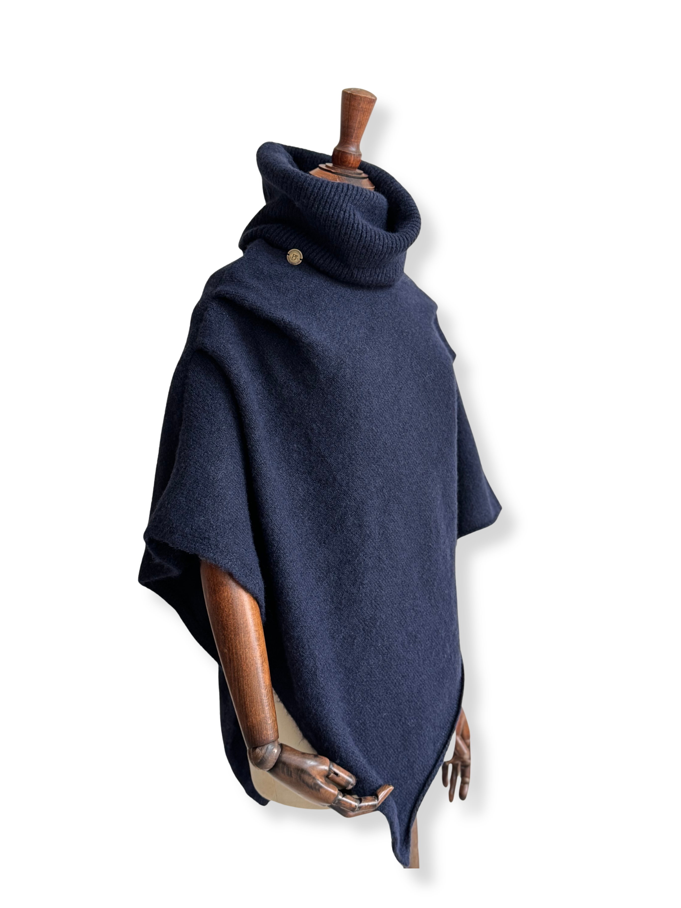 Knitted Roll Neck Poncho - Navy Marl