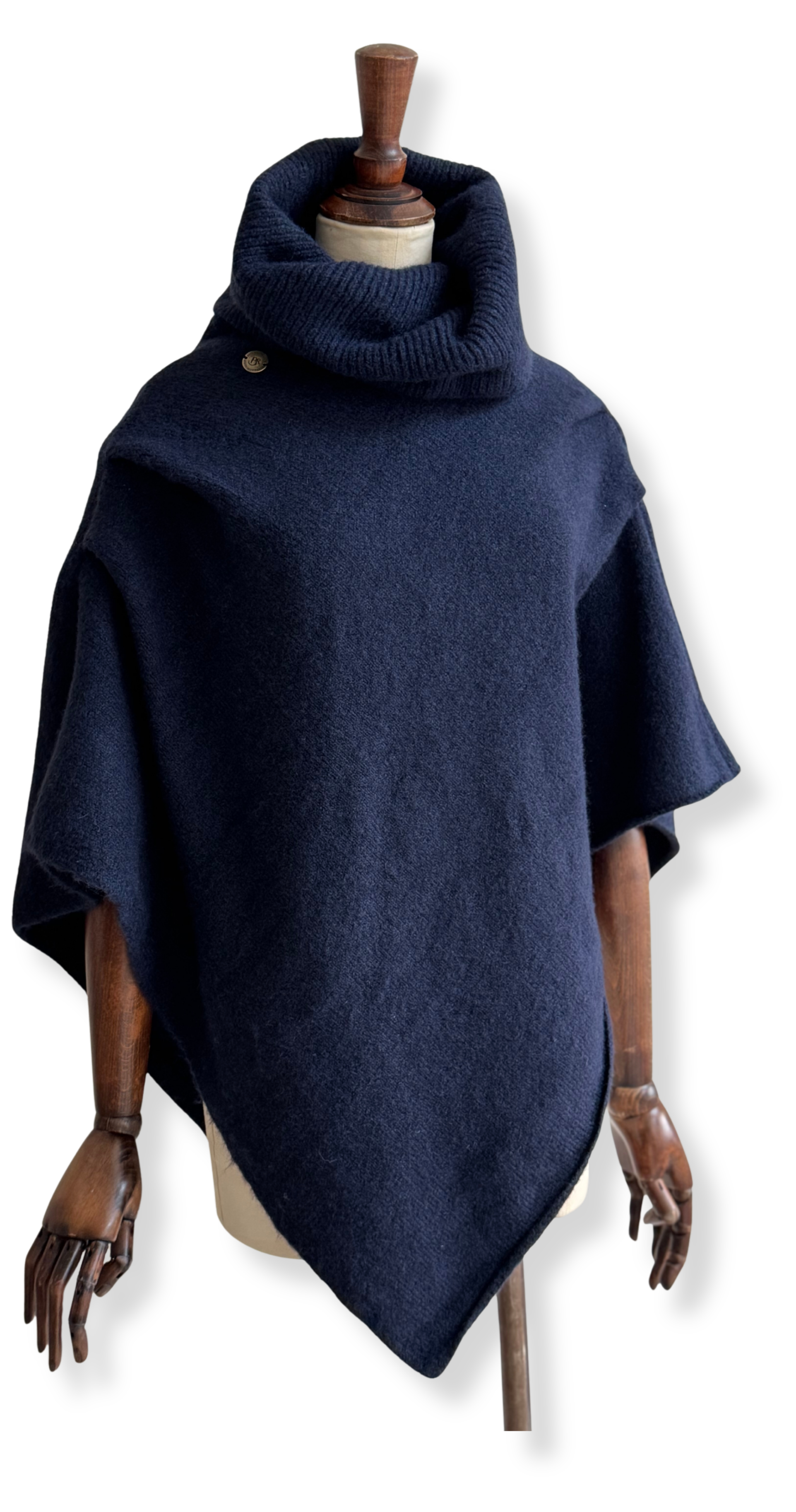 Knitted Roll Neck Poncho - Navy Marl
