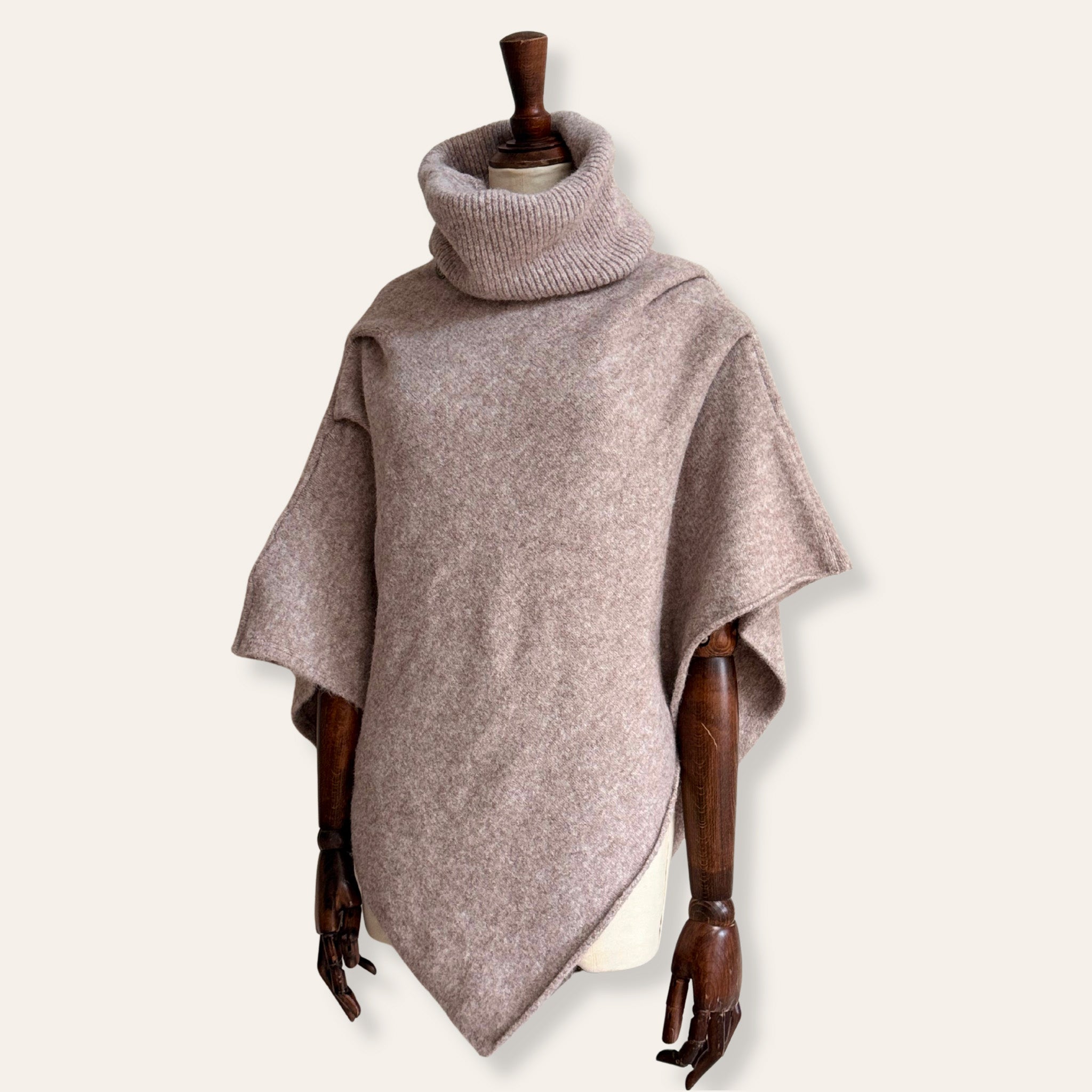 Knitted Roll Neck Poncho - Oat Marl