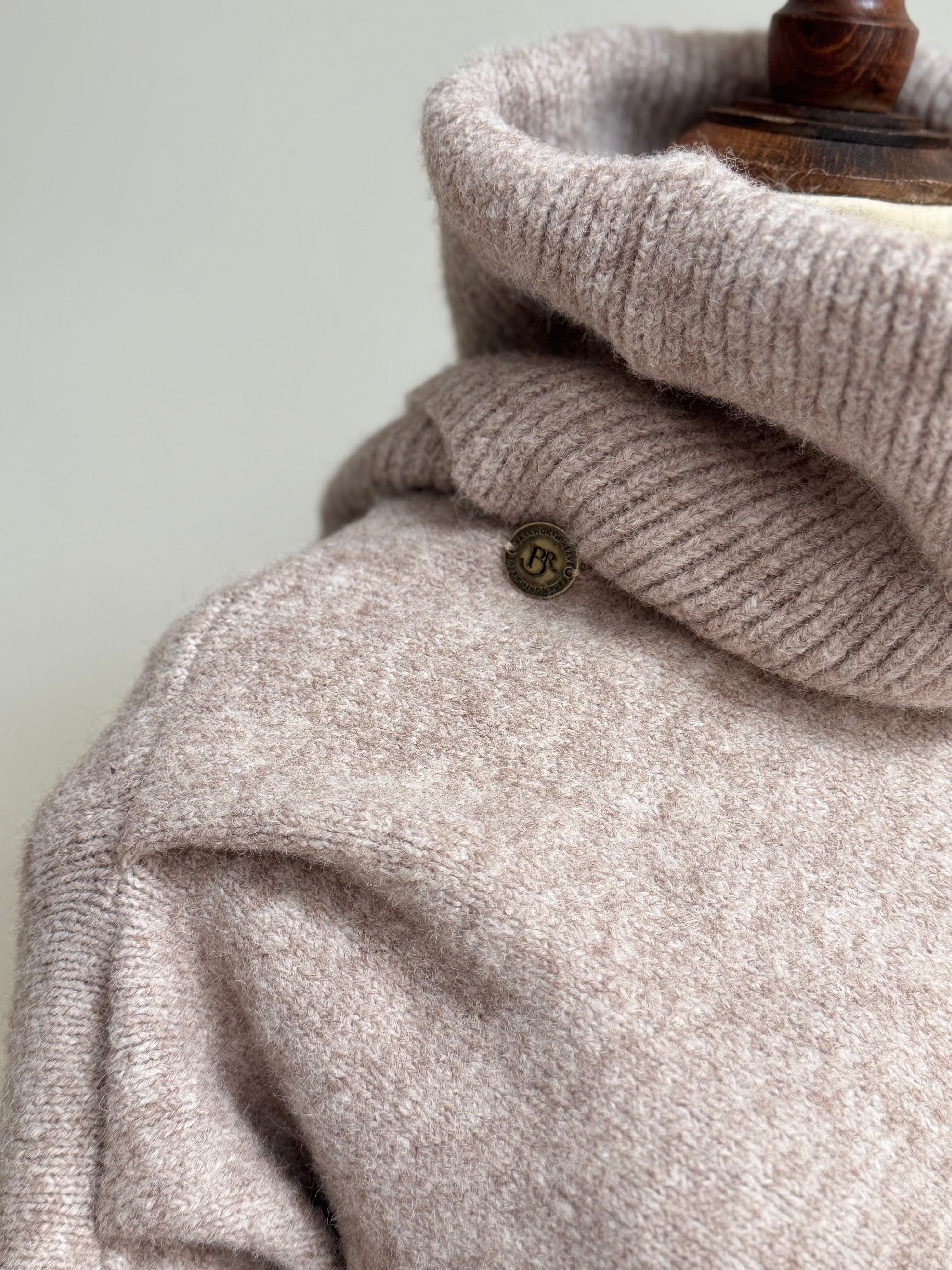 Knitted Roll Neck Poncho - Oat Marl
