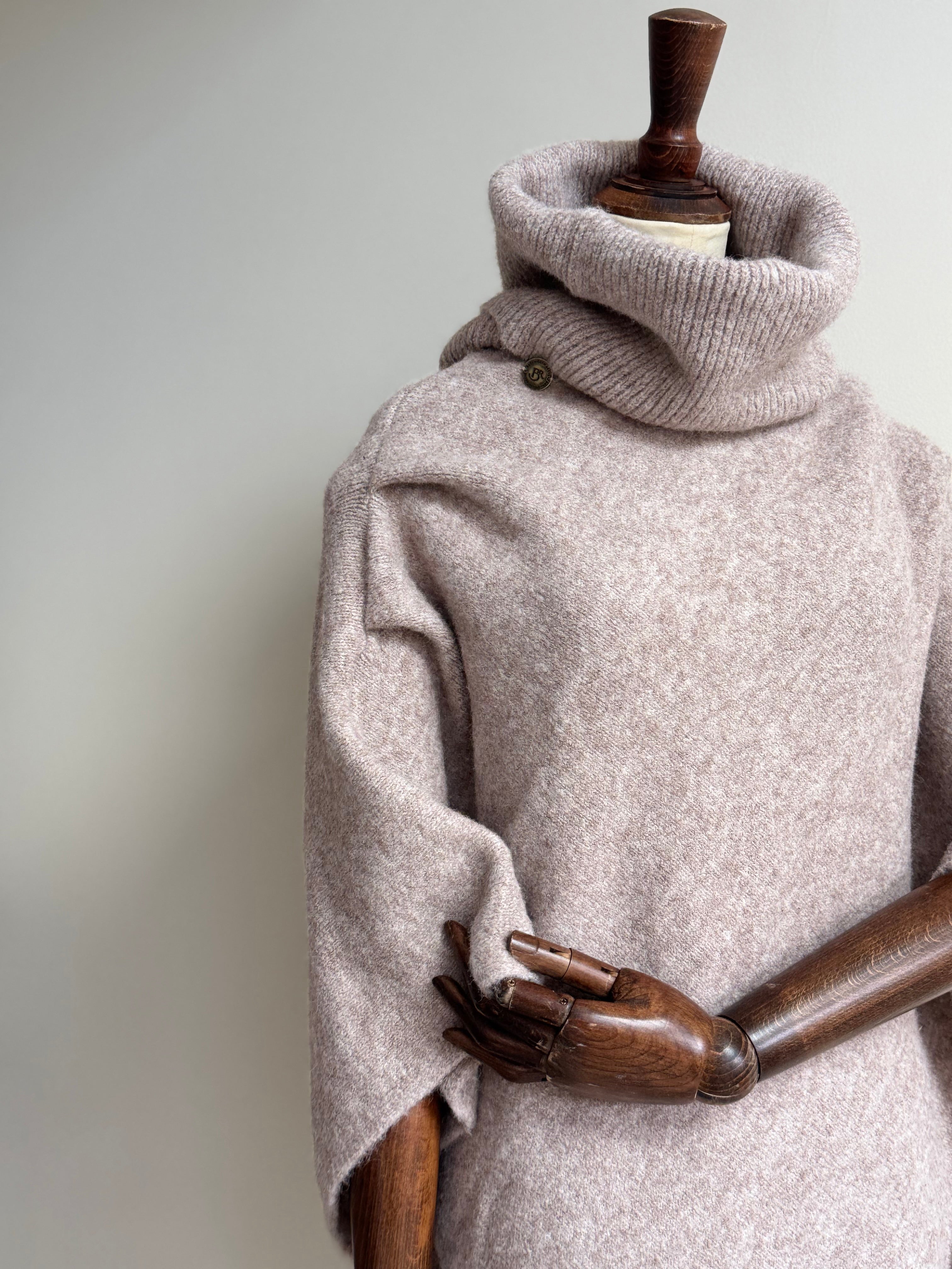 Knitted Roll Neck Poncho - Oat Marl