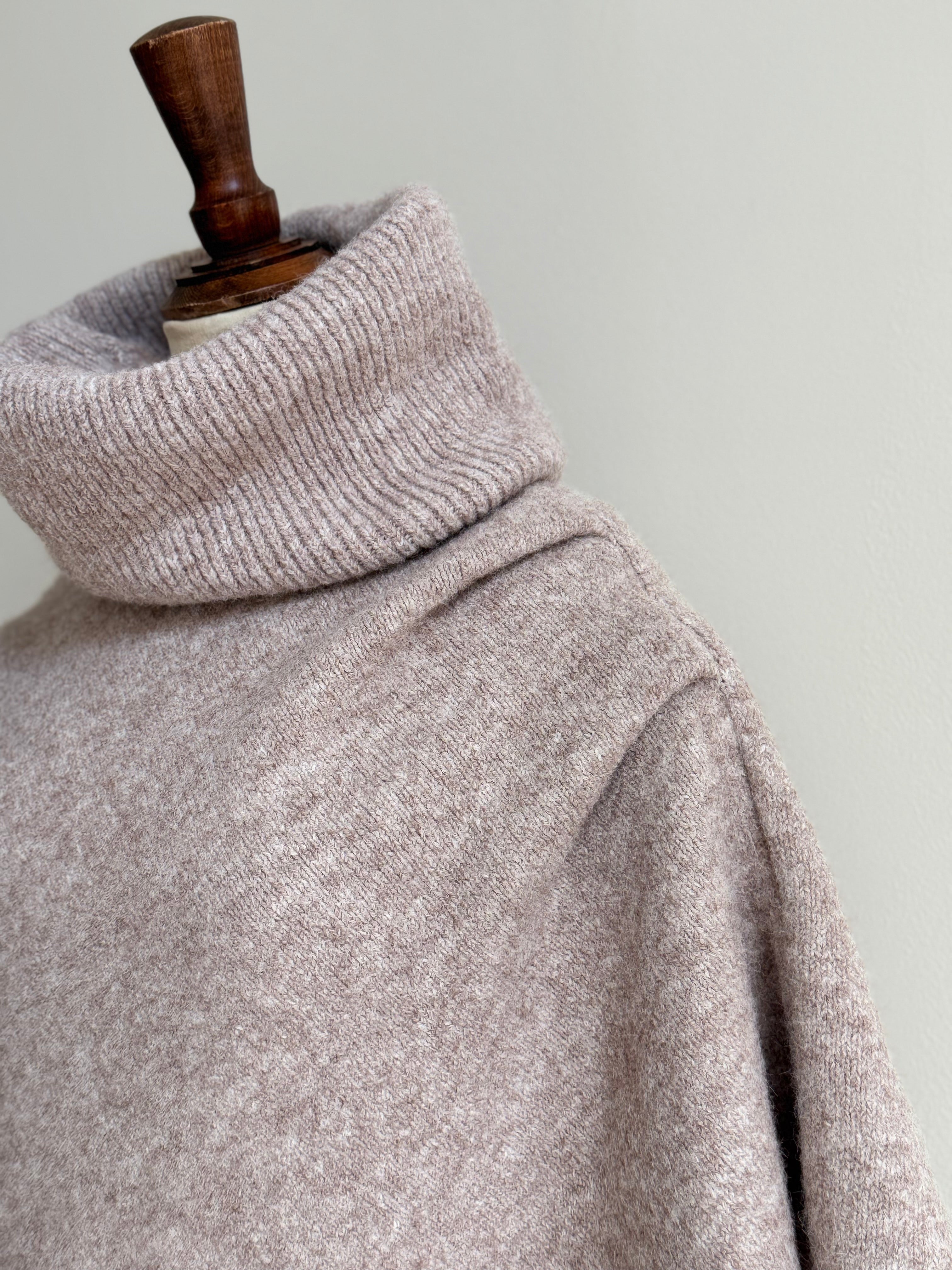 Knitted Roll Neck Poncho - Oat Marl
