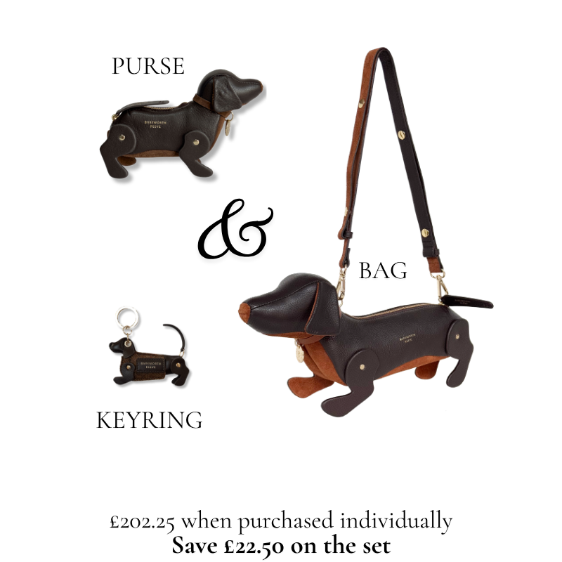 Complete Sausage Dog Gift Set in Chocolate Grain Leather