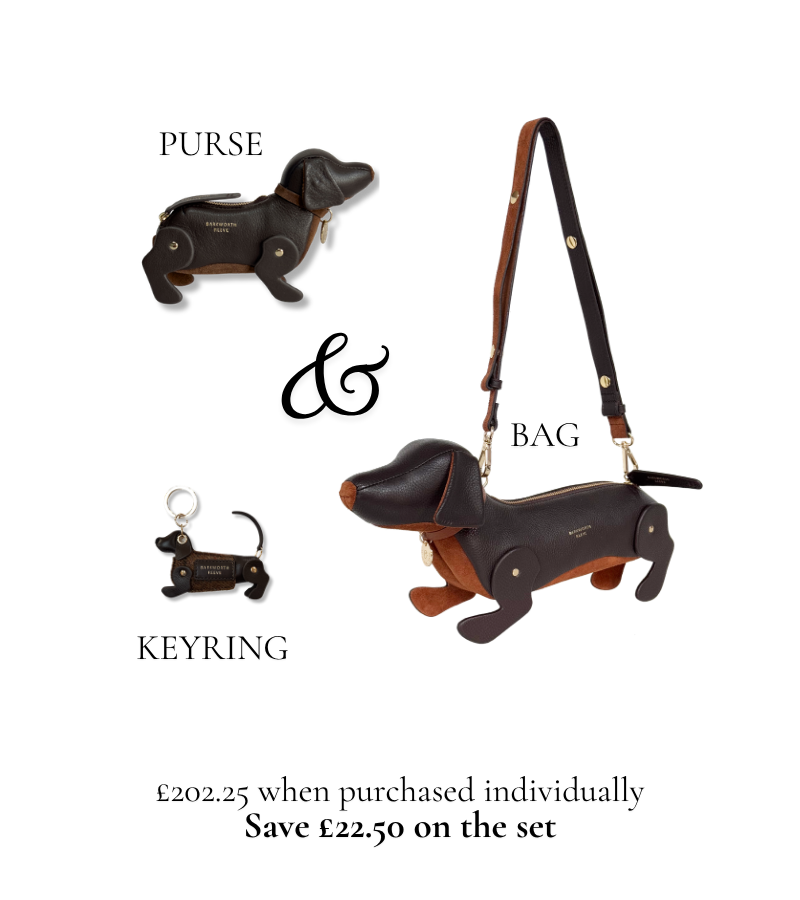 Complete Sausage Dog Gift Set in Chocolate Grain Leather