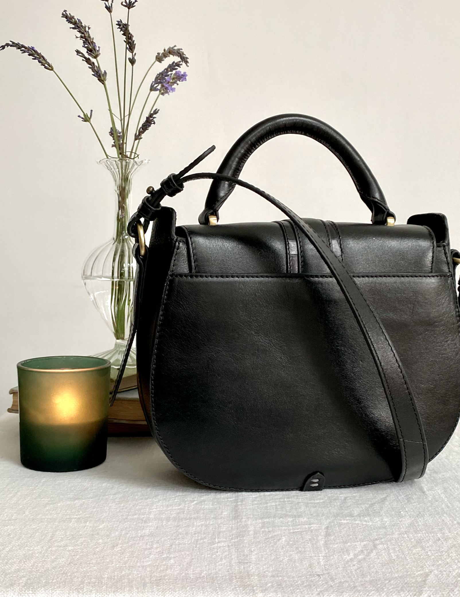 Belton Black Leather Saddle Bag