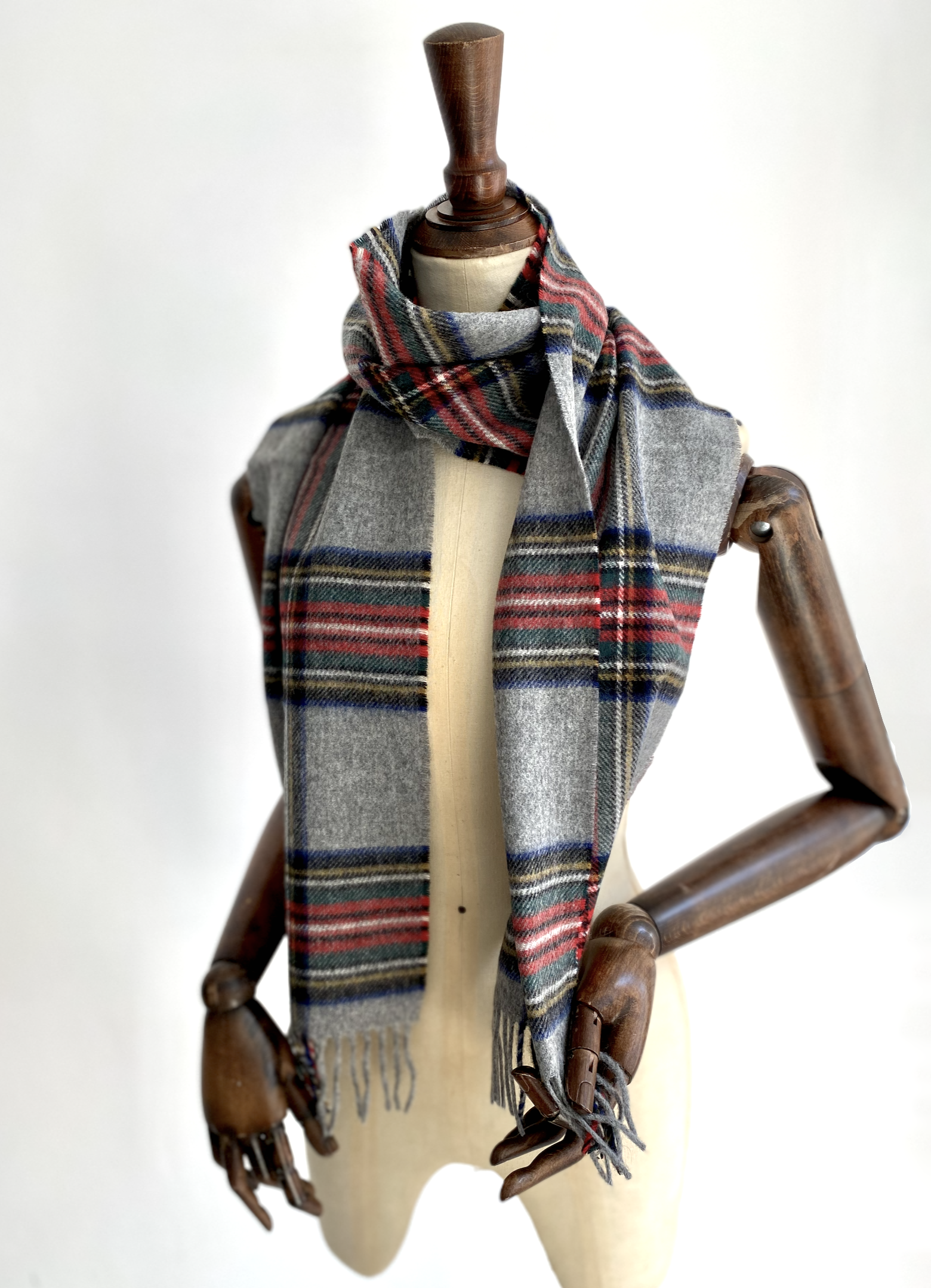 Merino Wool Scarf - Grey Marl Stewart Tartan