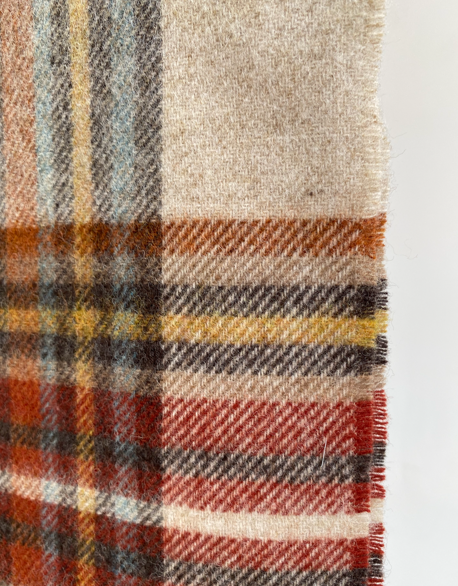 Merino Wool Scarf - Biscuit marl with Rust Orange Check