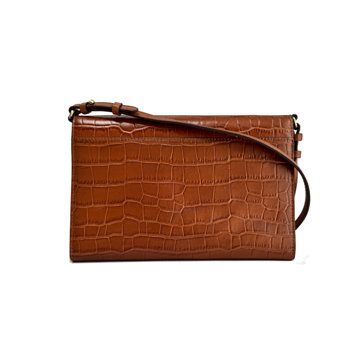 Foxley Clutch in Tan Croc Embossed Leather