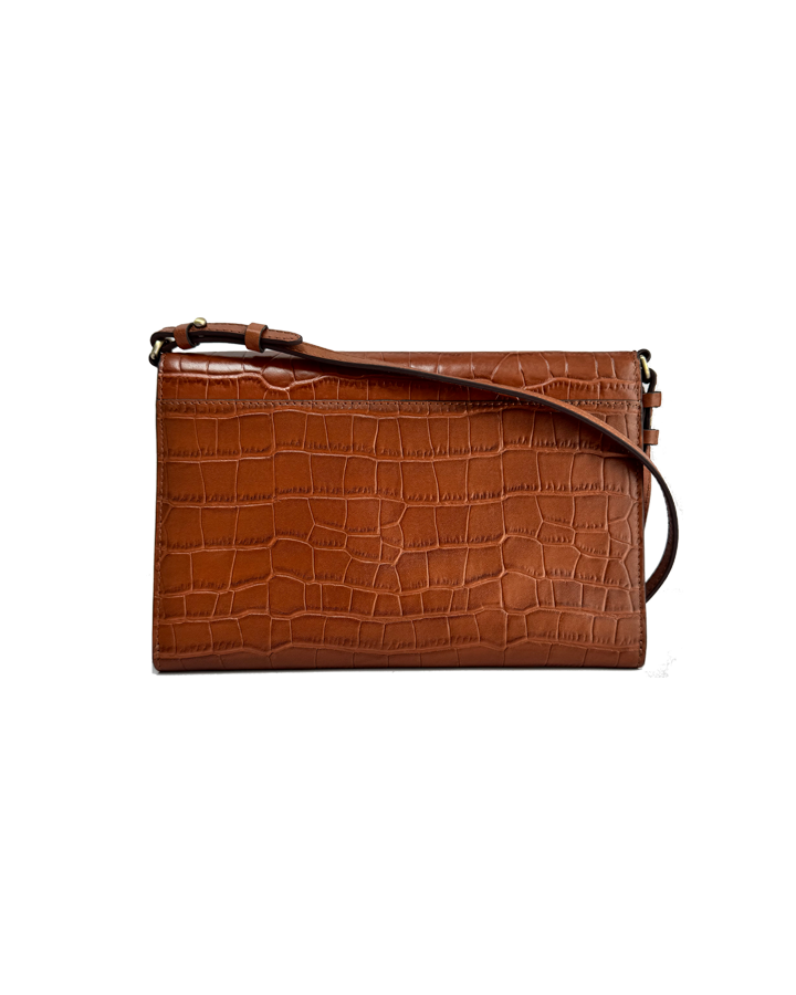 Foxley Clutch in Tan Croc Embossed Leather
