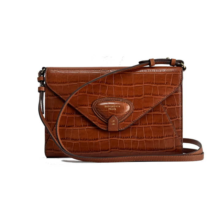 Foxley Clutch in Tan Croc Embossed Leather