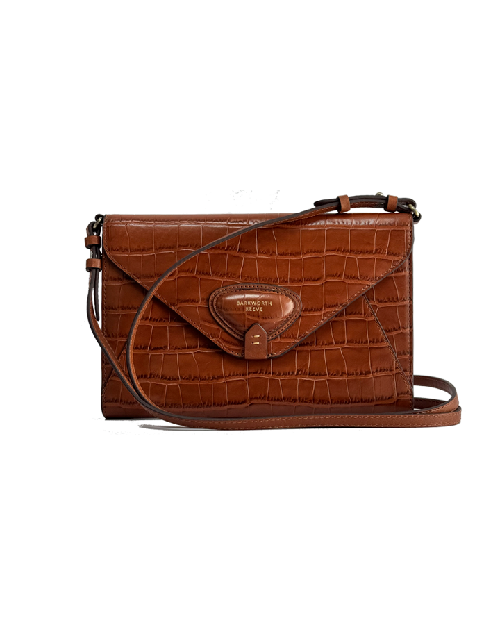 Foxley Clutch in Tan Croc Embossed Leather