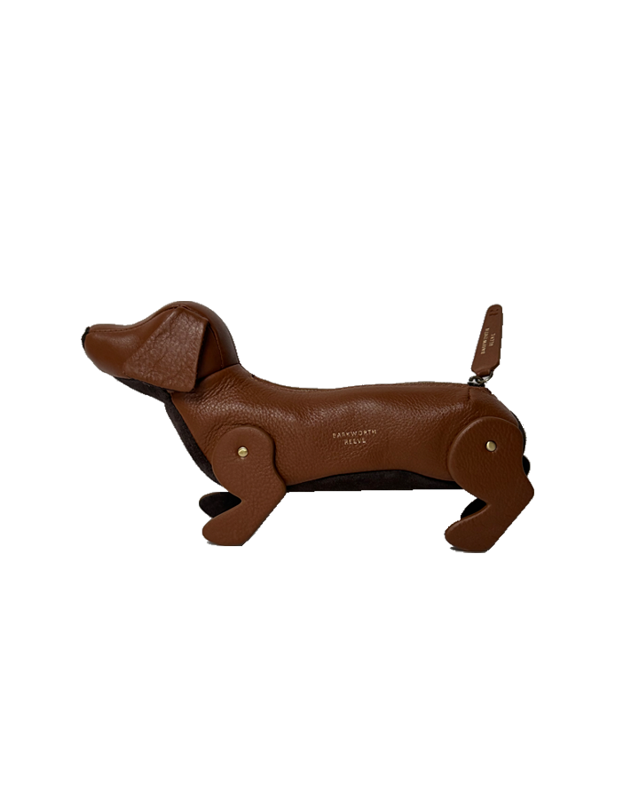 Pickles Sausage Dog Pencil Case in Tan Grain Leather
