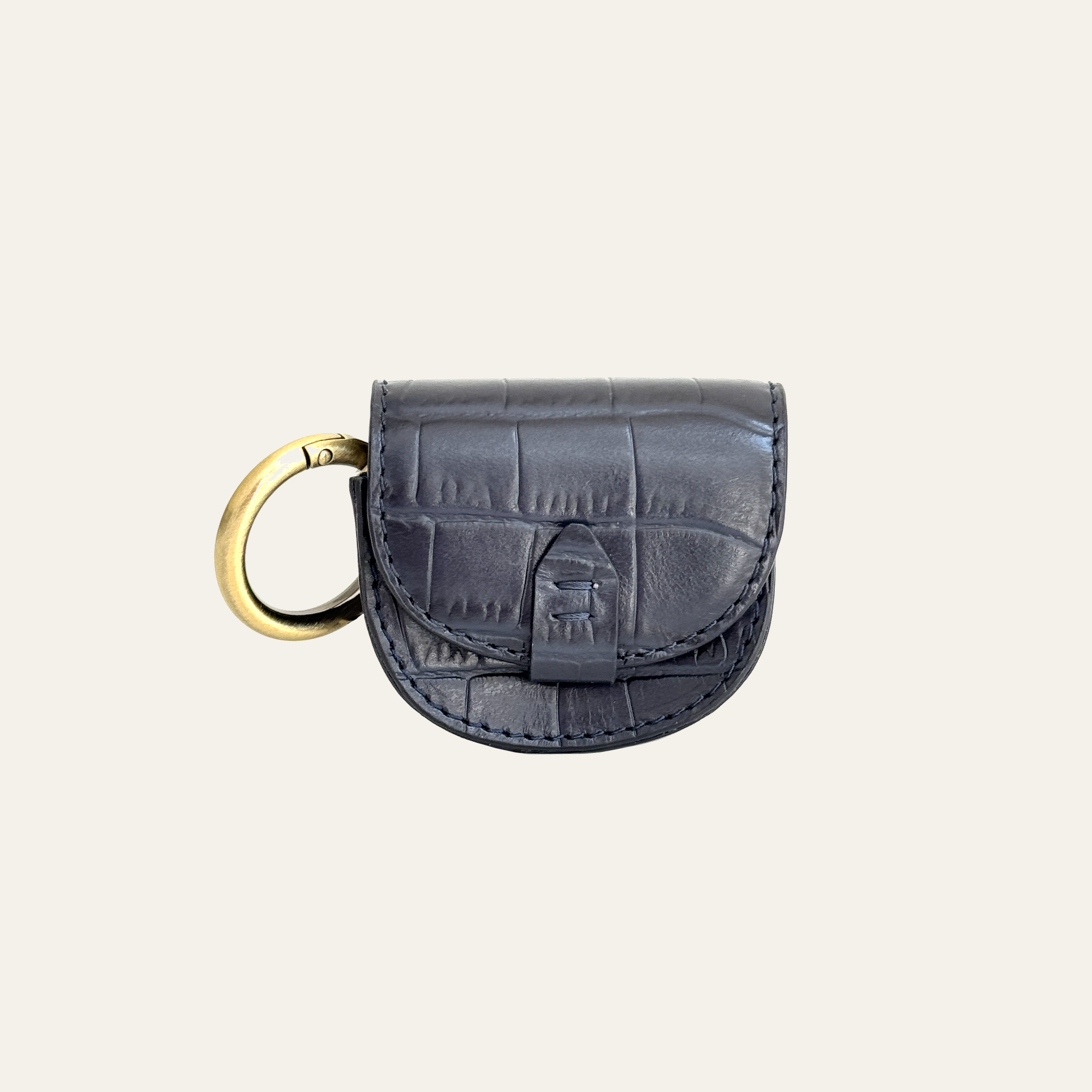 Mini Pouch Kerying in Navy Croc Leather with Popper Closure