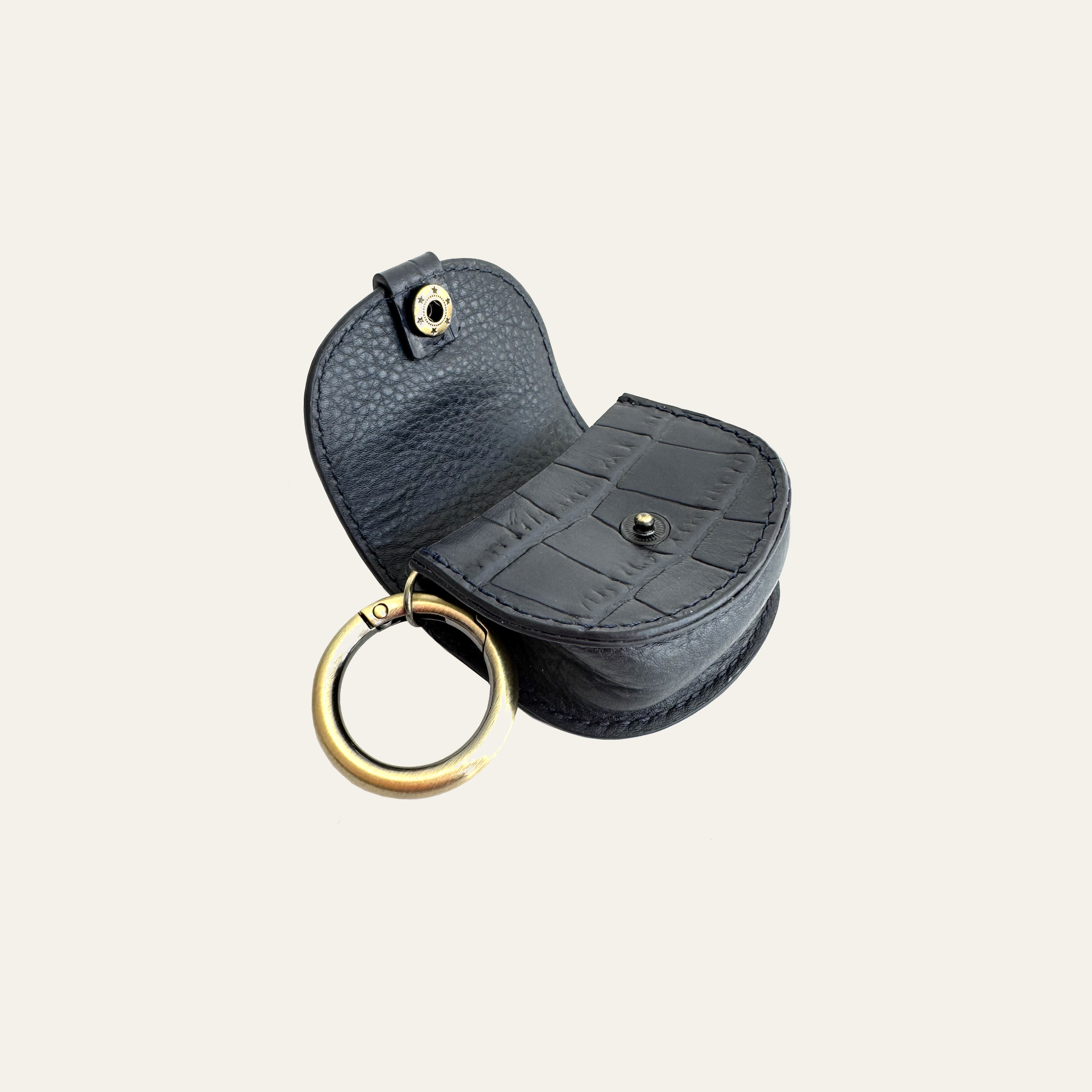 Mini Pouch Kerying in Navy Croc Leather with Popper Closure