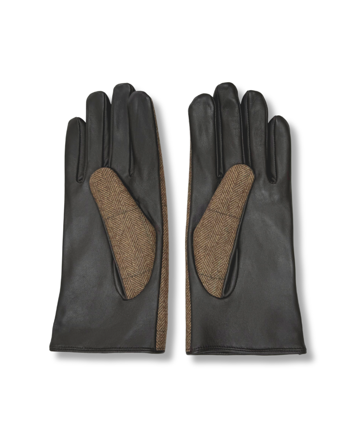 Tweedie Gloves in Herringbone Tweed & Chocolate Lambskin