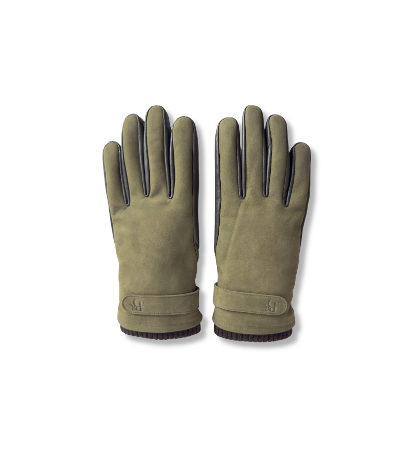 Wilding, Fur Lined, Olive Nubuck & Chocolate Leather Gloves
