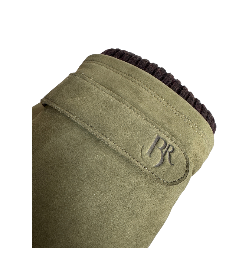 Wilding, Fur Lined, Olive Nubuck & Chocolate Leather Gloves