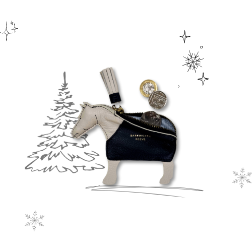 Leather Pony Coin Purse: Grey with Navy Rug and Zip Closure