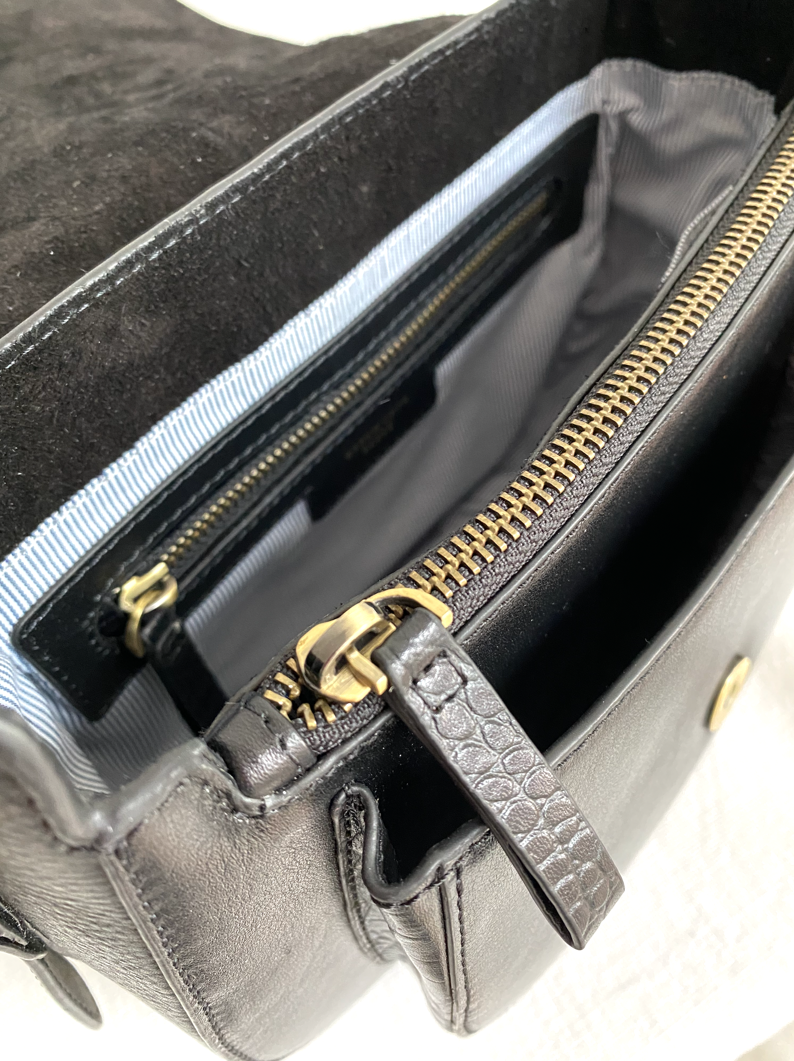 Belton Saddle Bag in Black Leather with Adjustable & Detachable Shoulder Strap