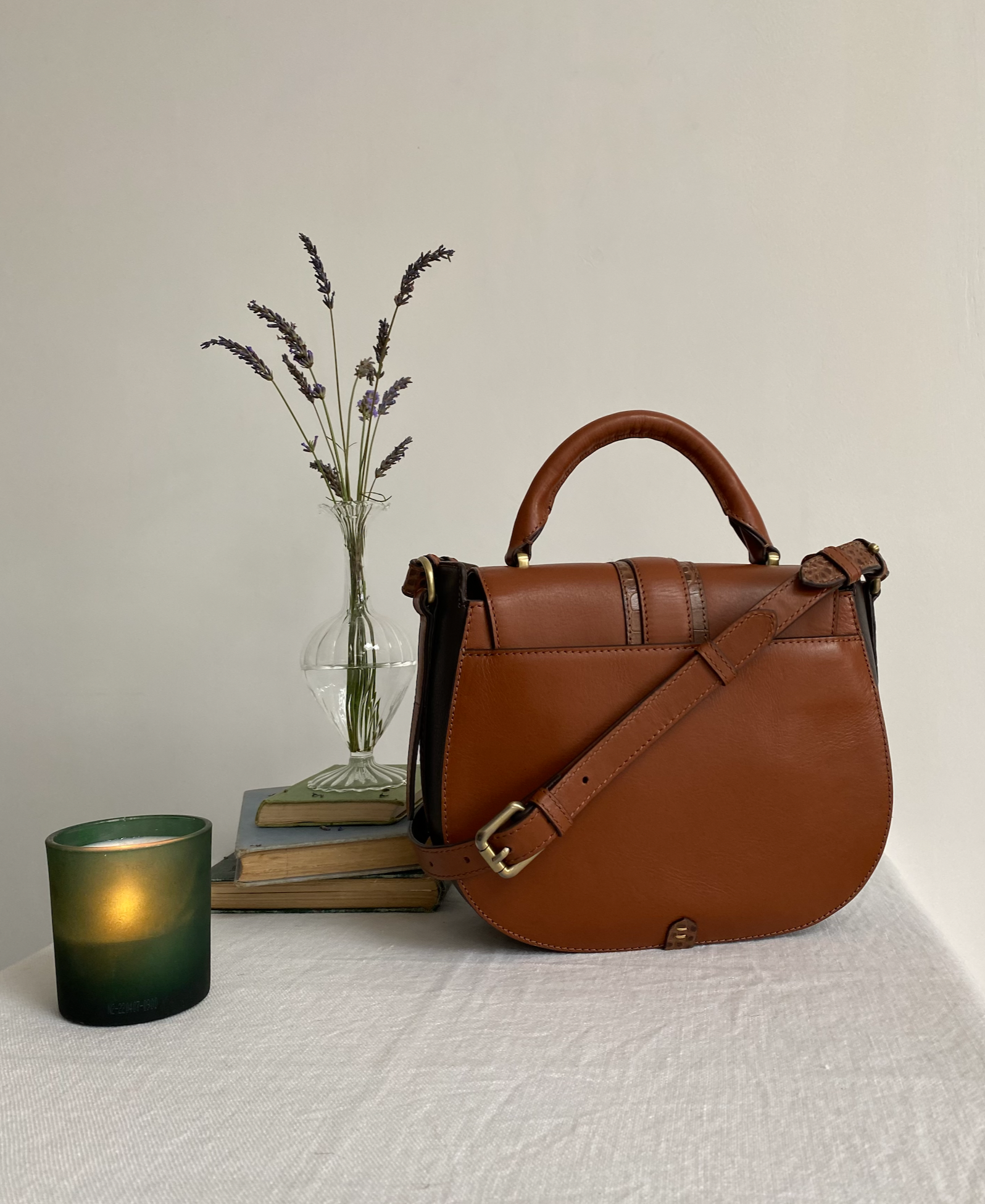 Belton Saddle Bag in Tan Leather with Adjustable & Detachable Shoulder Strap