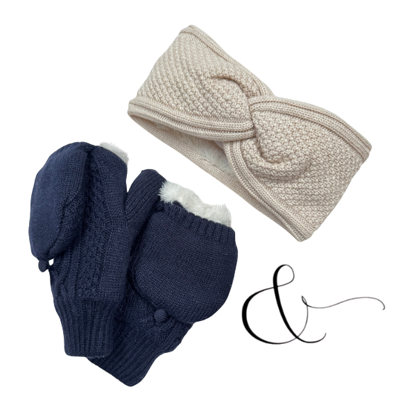 Headband & Flip Mitt Glove Set in Cream
