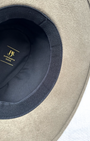 inteiror of olive green wool fedora with black lining