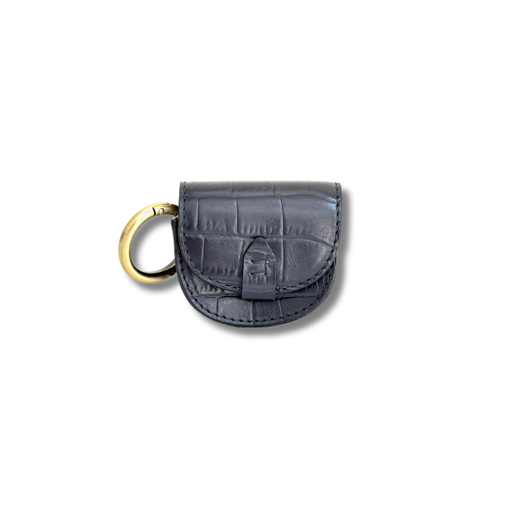 Muckton Mini Pouch in Navy Croc Embossed Leather