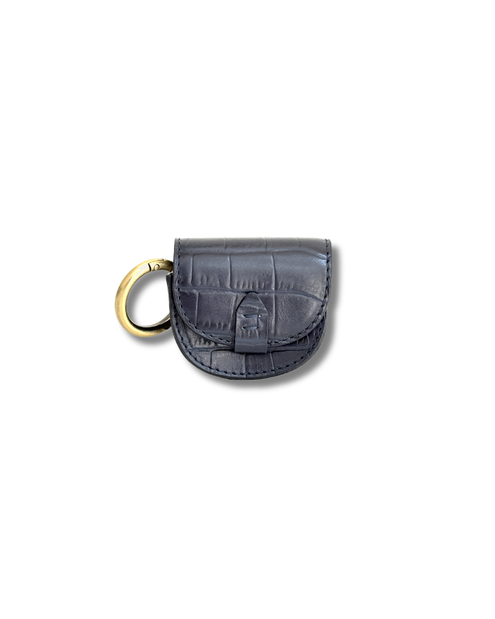 Muckton Mini Pouch in Navy Croc Embossed Leather