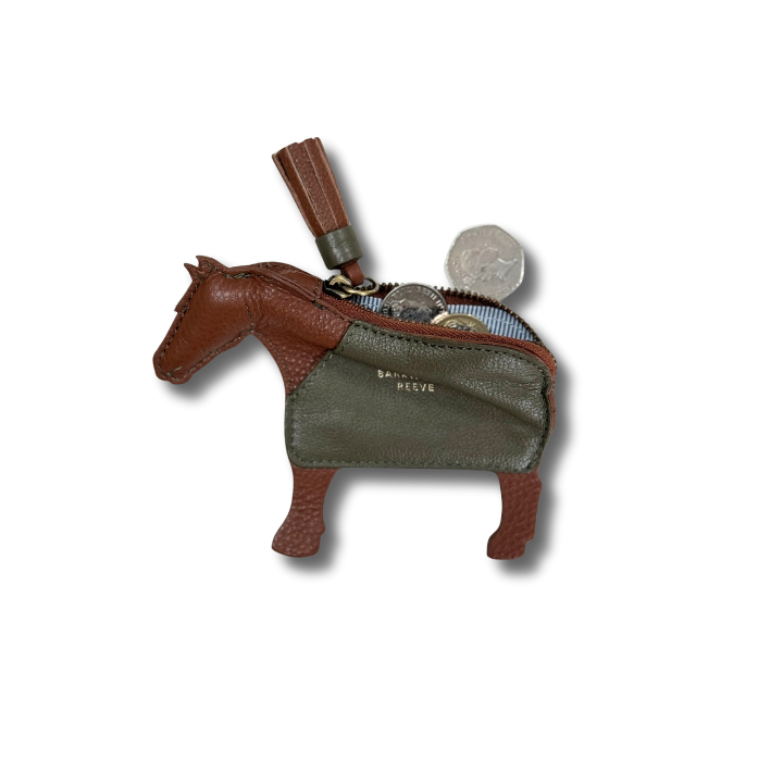 chestnut pony purse open with change coming out 