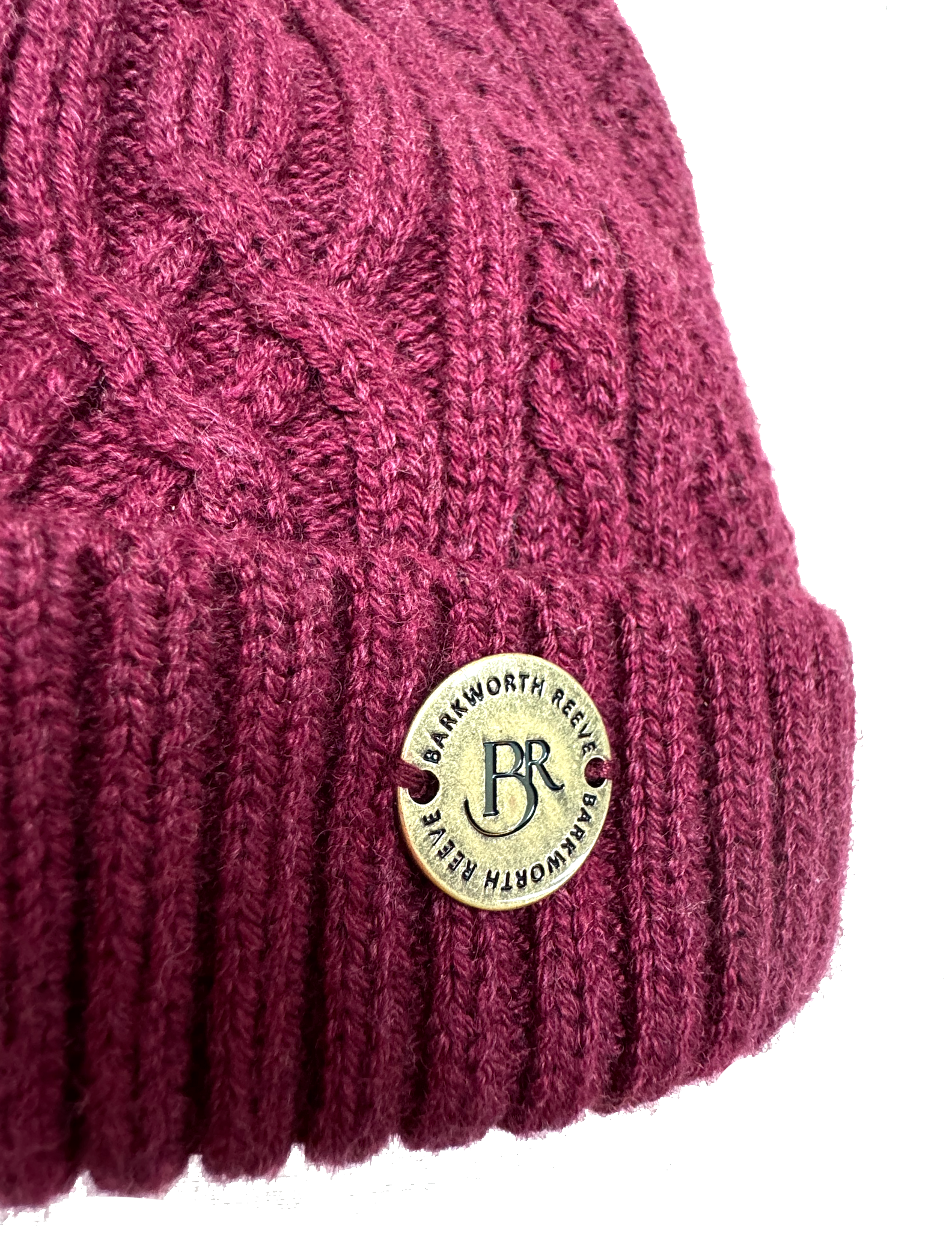 Knitted Bobble Hat in Dark Red Burgundy Cashmere Mix Yarn, Fully Teddy Fleece Lined