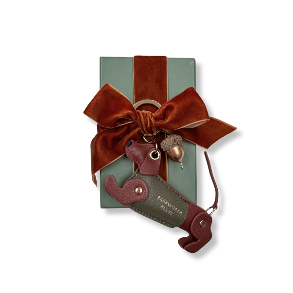 Sausage Dog Keyring in Conker Tan & Khaki Leather