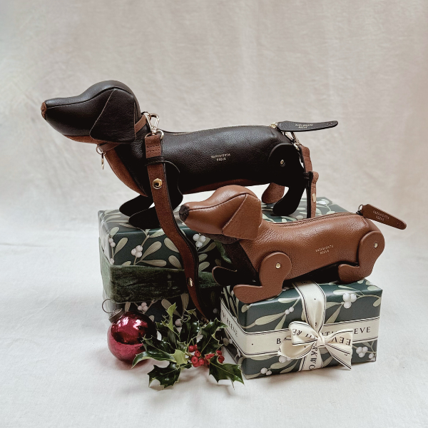 Sausage Dog Gift Set: Chocolate Sausage Dog Bag & Tan Sausage Dog Zipped Case