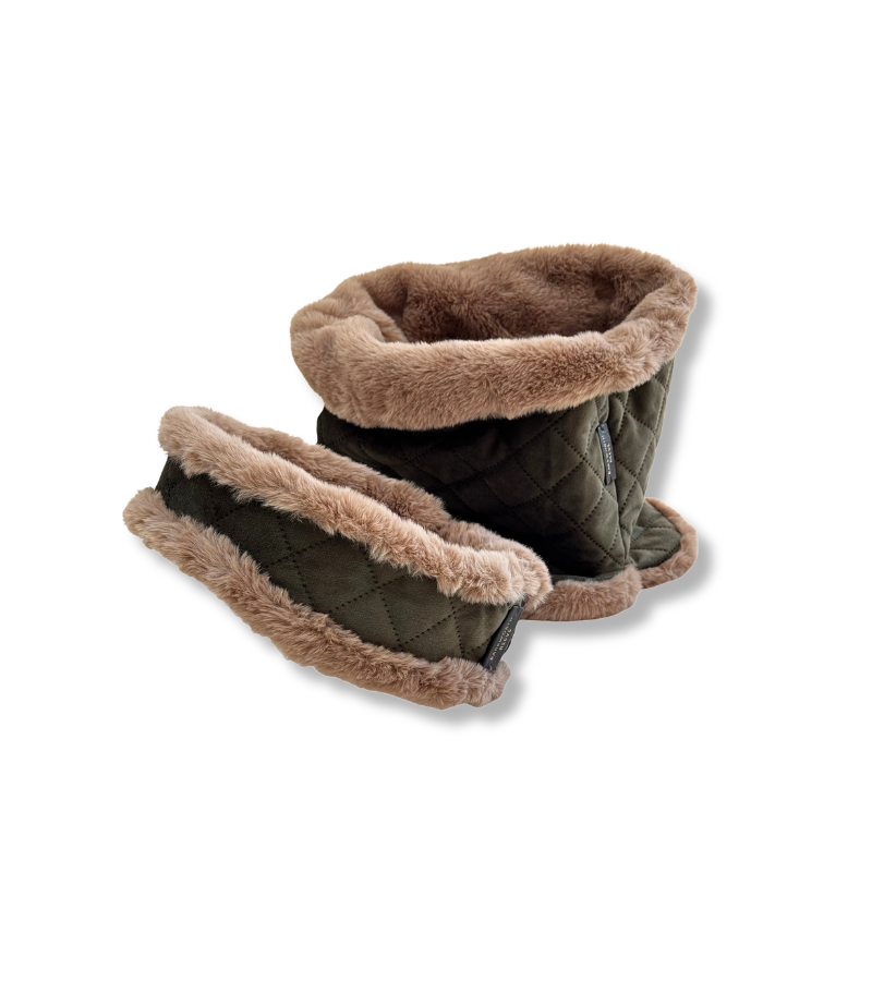 Wilding Velvet & Faux Fur Set | Snood & Headband in Olive & Fawn