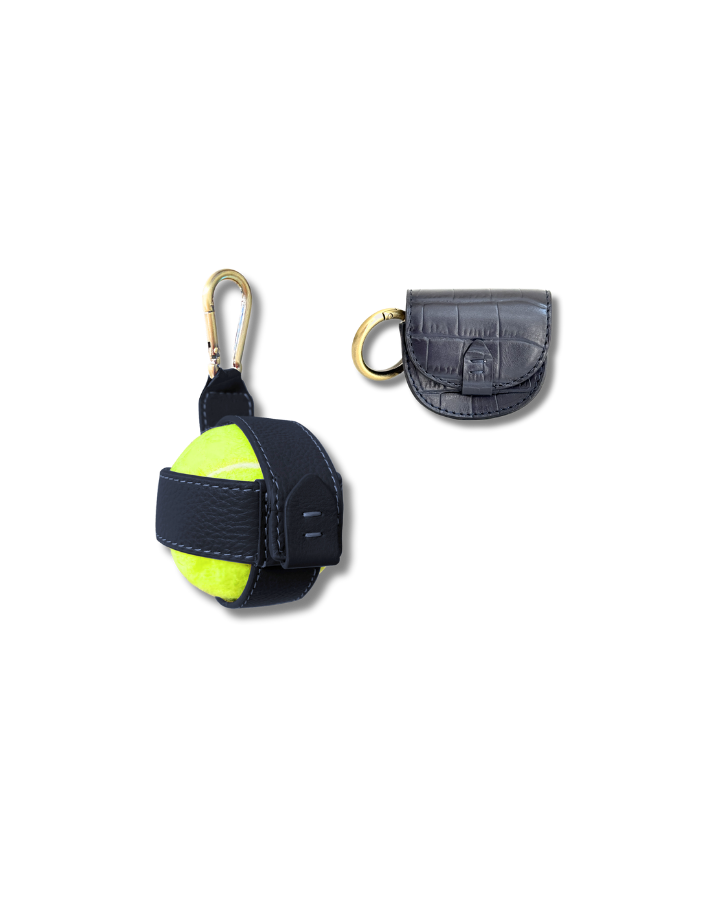 navy croc treat pouch and ball holder