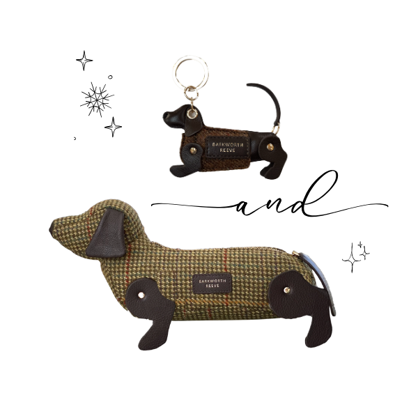 Sausage Dog Gift Set: Leather Keyring & Zipped Case in Tweed