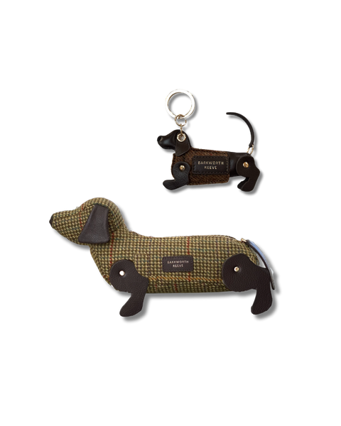 Sausage Dog Gift Set: Leather Keyring & Zipped Case in Tweed